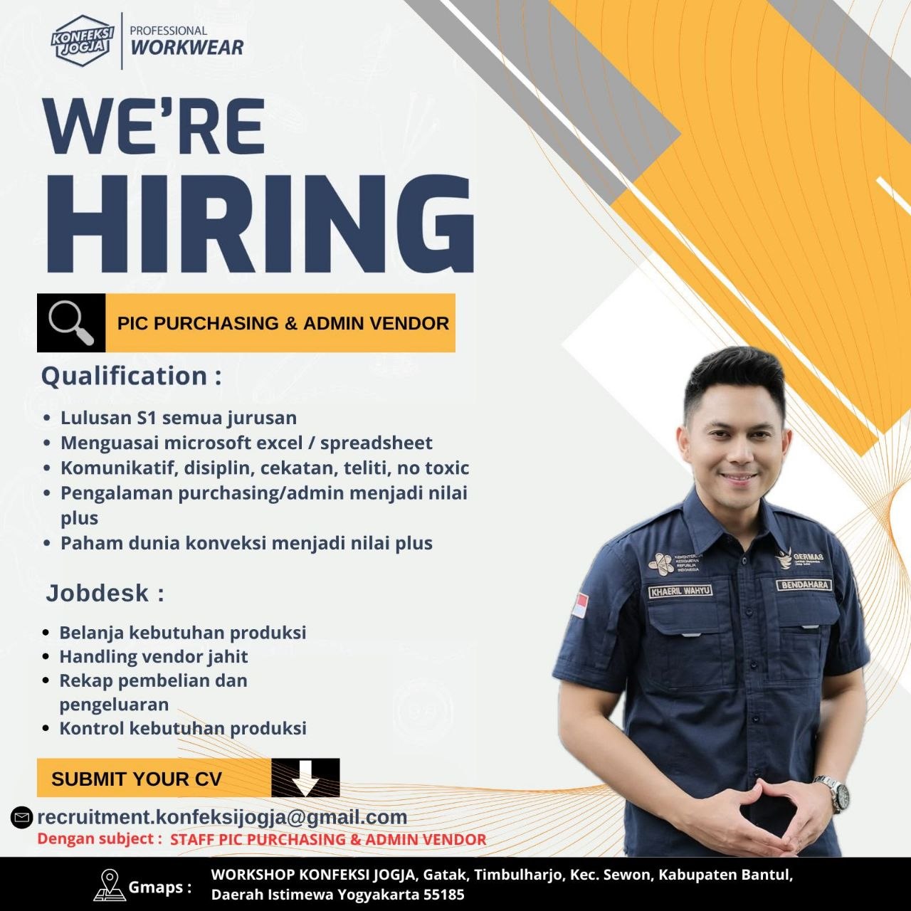 Poster lowongan Konfeksi Jogja
