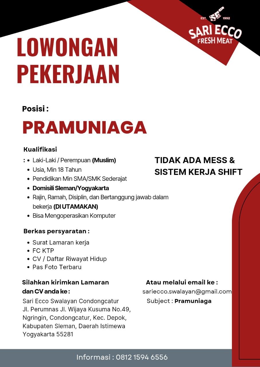 Poster lowongan Sari Ecco