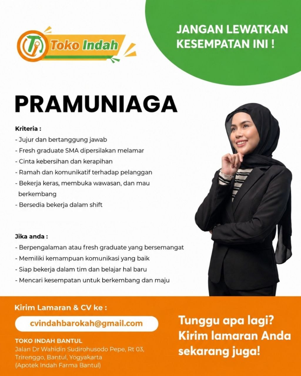 Poster lowongan Toko Indah