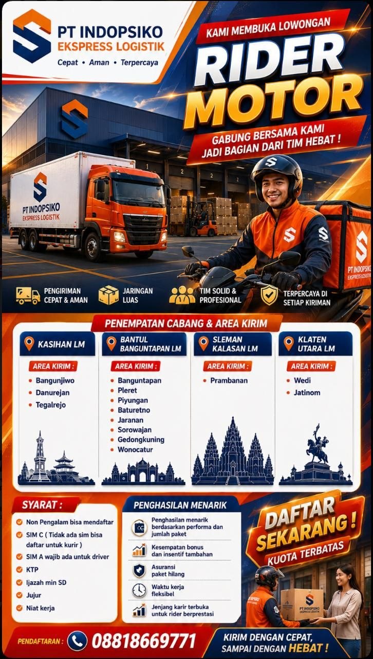 Poster lowongan PT Indopsiko Ekspress Logistik