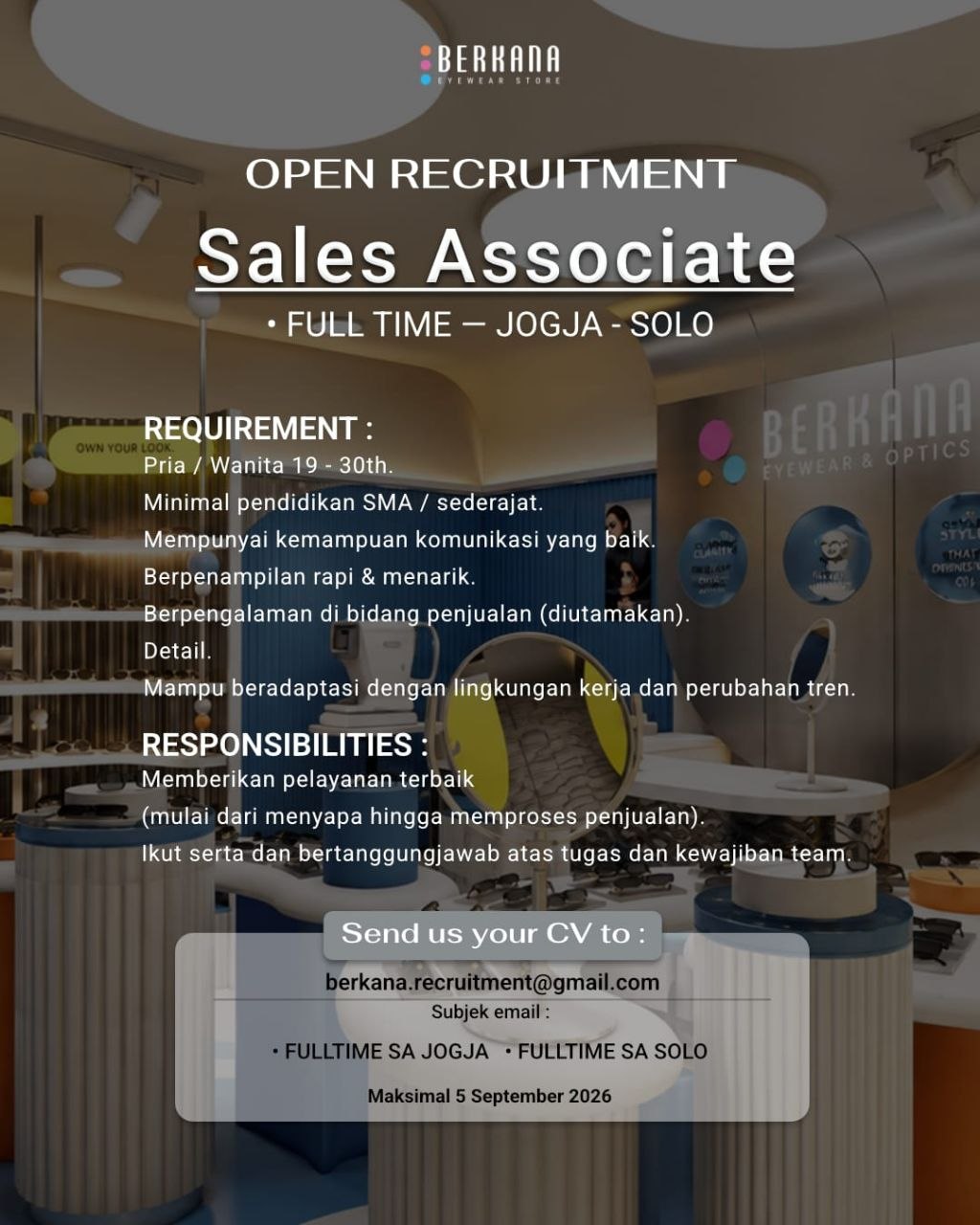 Poster lowongan Berkana Eyewear Store