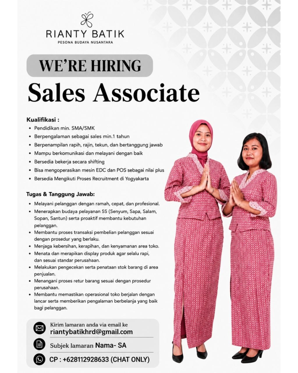 Poster lowongan Rianty Batik