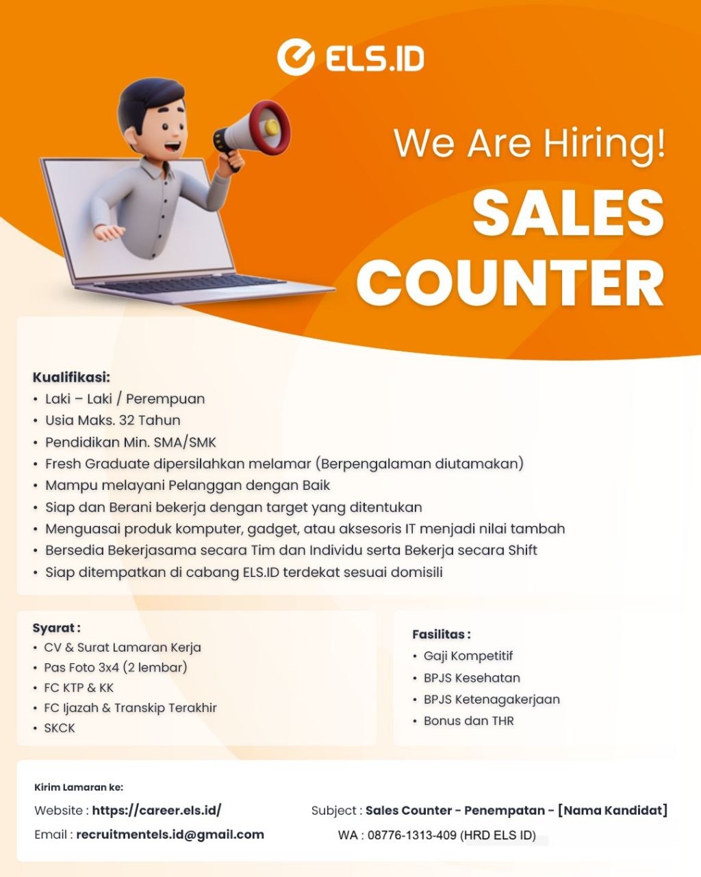 Poster lowongan ELS Computer Yogyakarta (ELS.ID)