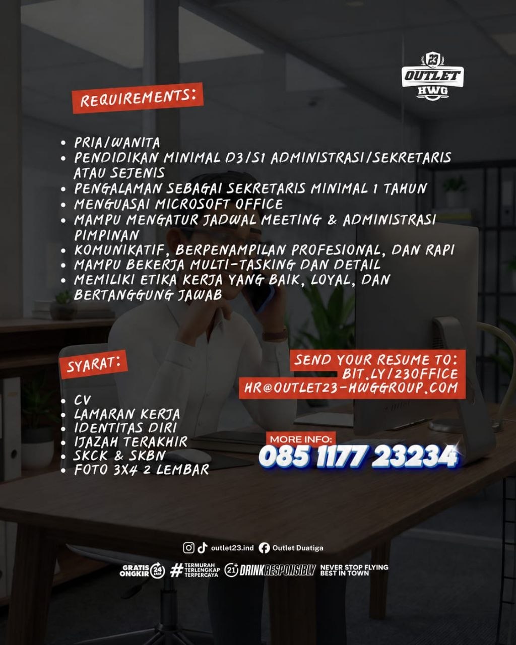 Poster lowongan Outlet 23 HWG