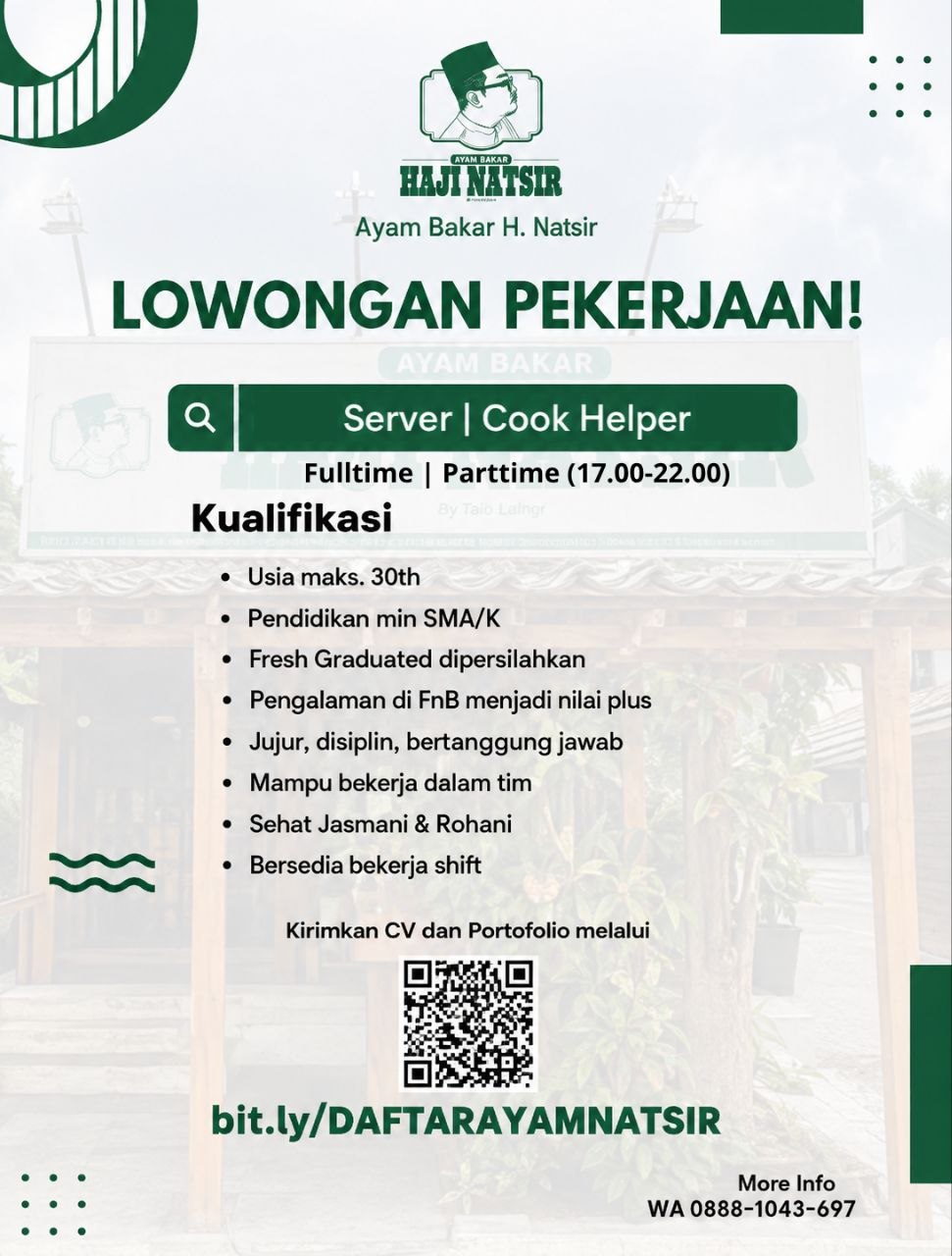 Poster lowongan Ayam Bakar H. Natsir