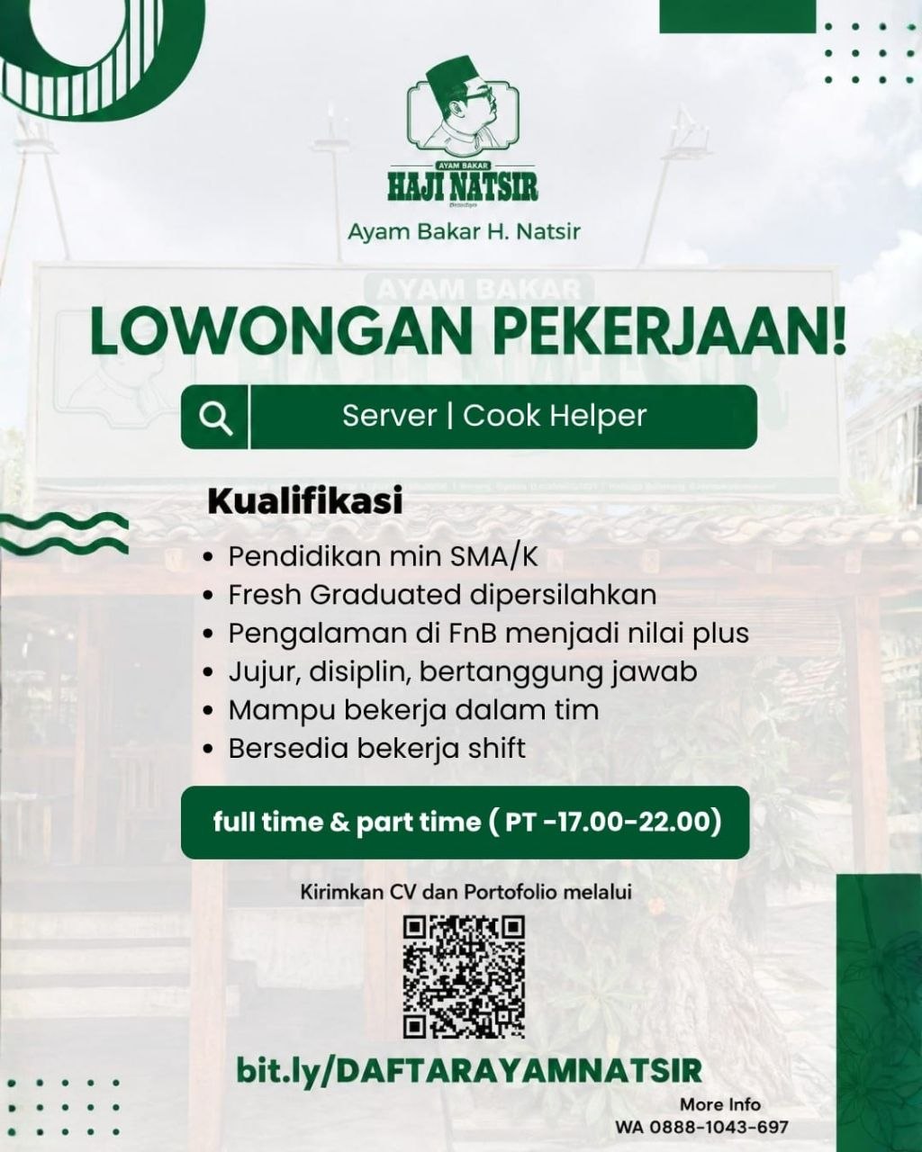 Poster lowongan Ayam Bakar H. Natsir