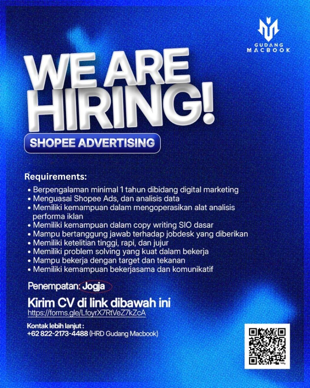 Poster lowongan Gudang Macbook