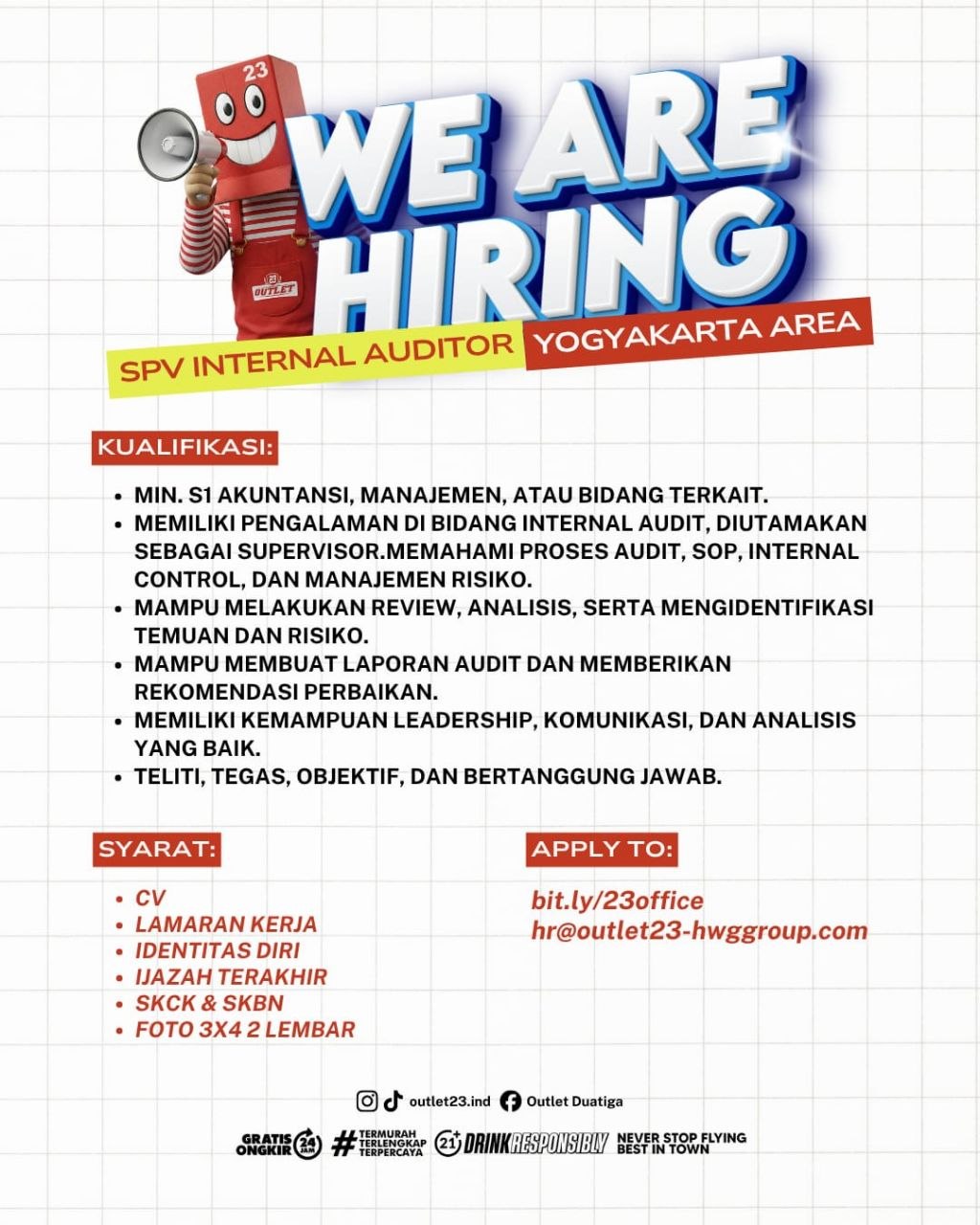 Poster lowongan Outlet 23