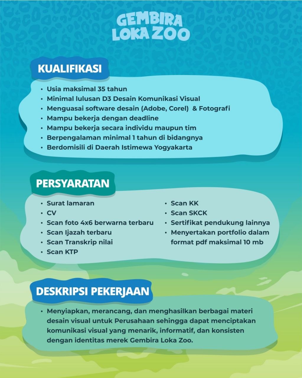 Poster lowongan Gembira Loka Zoo