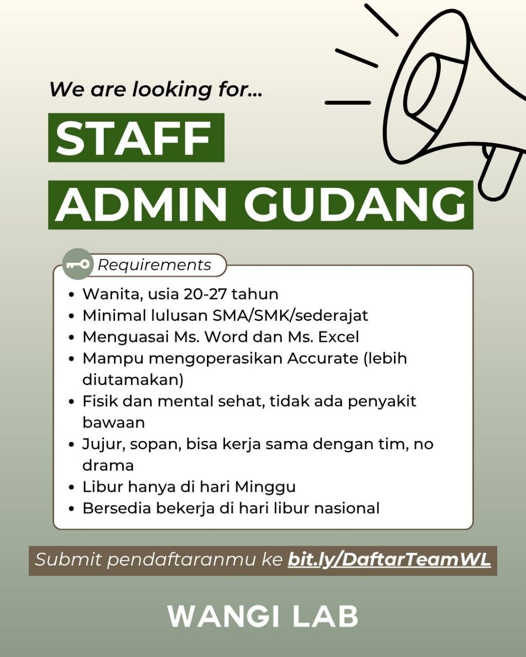 Poster lowongan Wangi Lab