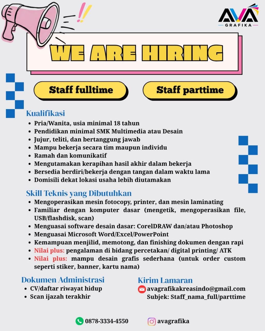 Poster lowongan AVA Grafika