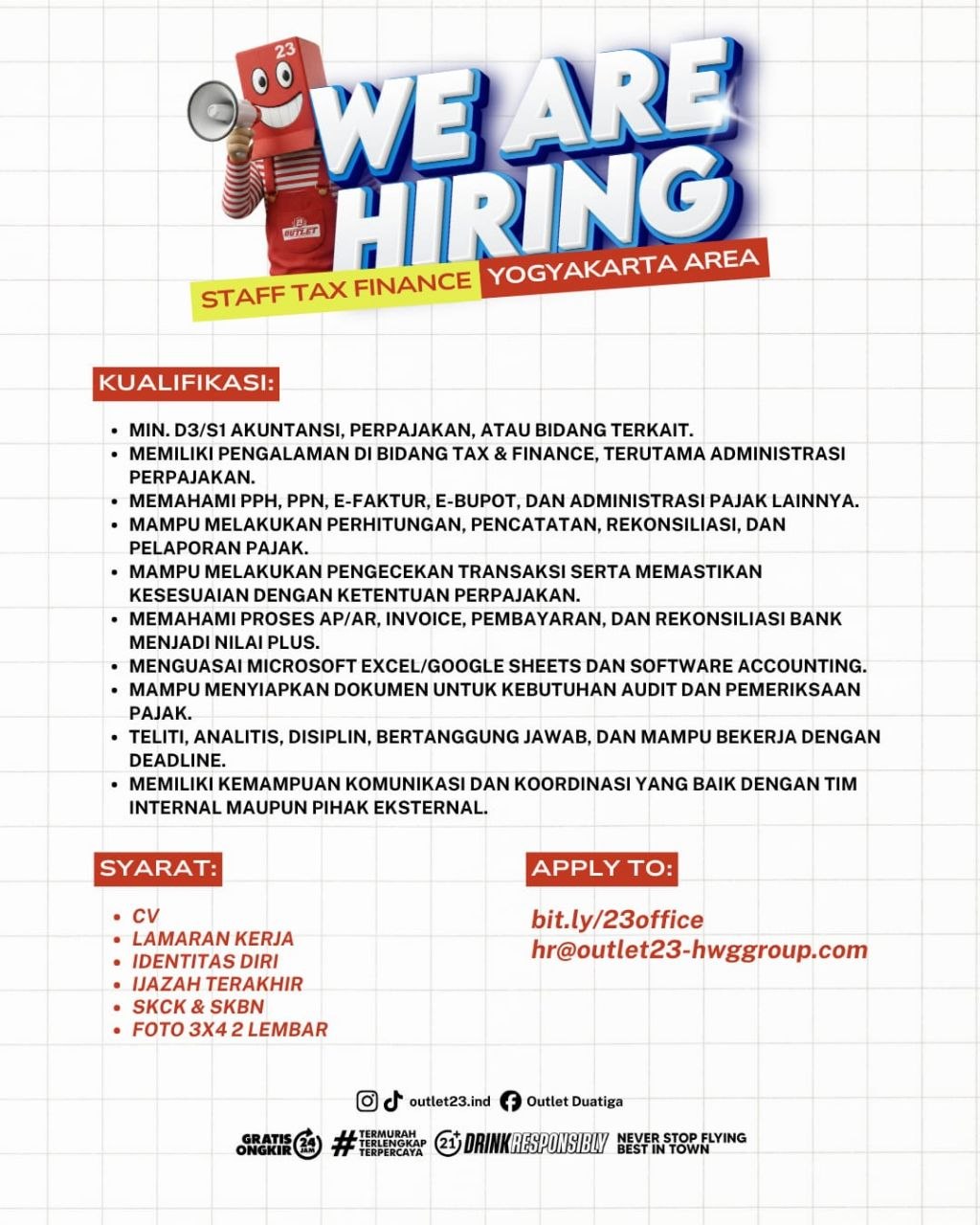 Poster lowongan Outlet23