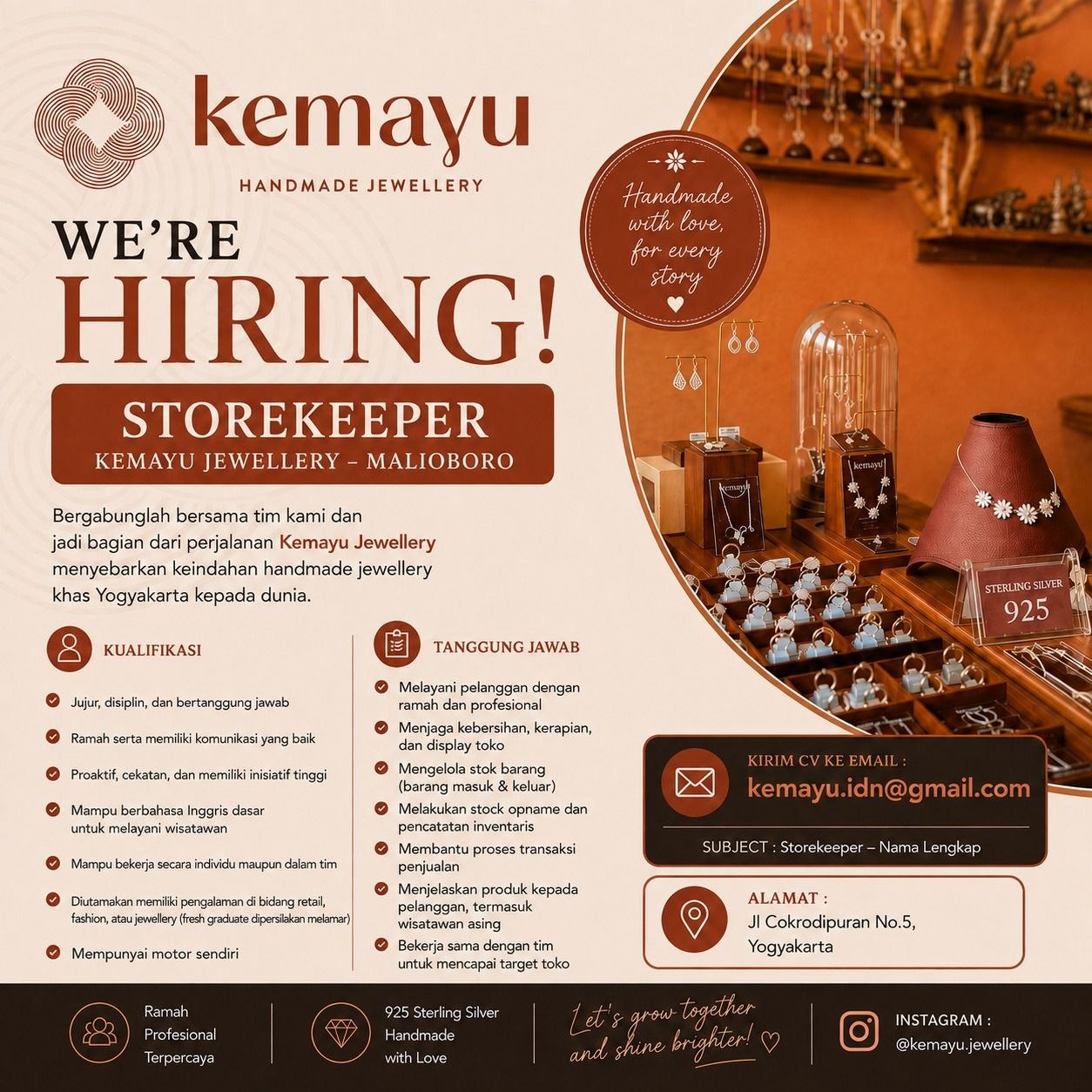 Poster lowongan Kemayu Handmade Jewellery