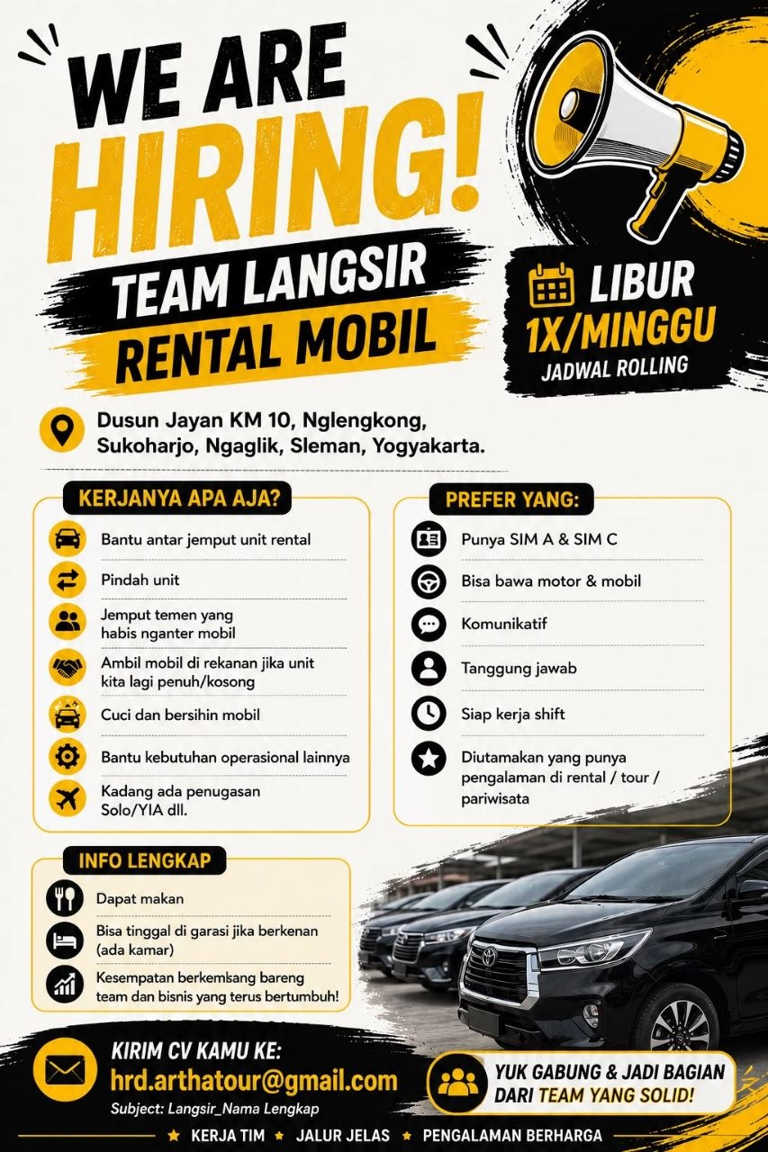 Poster lowongan Artha Tour