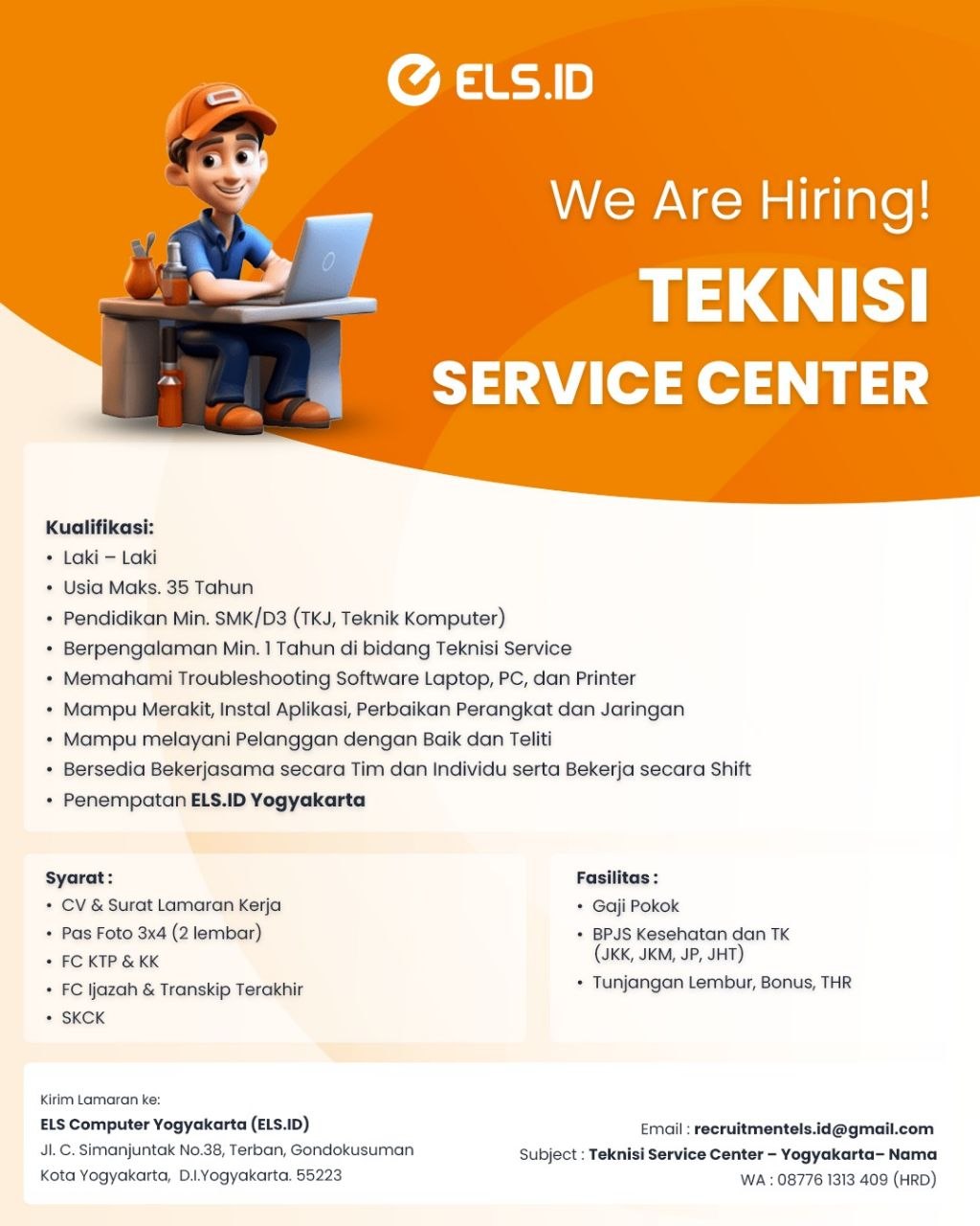 Poster lowongan ELS Computer Yogyakarta (ELS.ID)