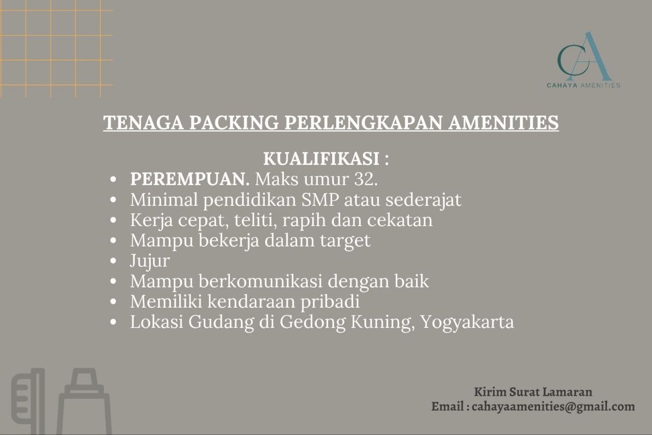 Poster lowongan Cahaya Amenities