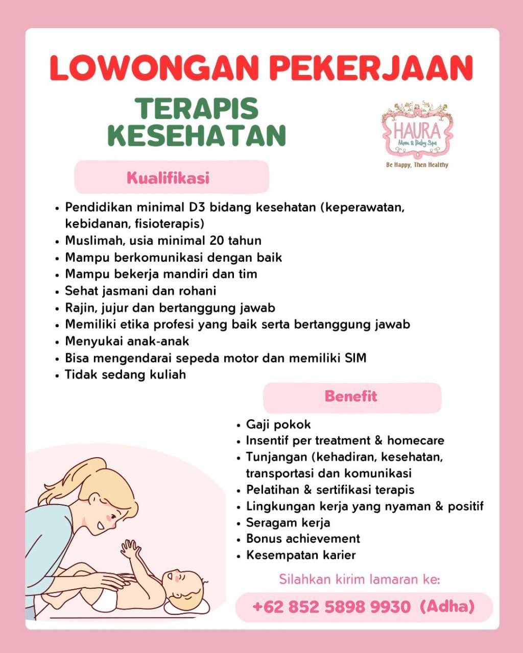 Poster lowongan Haura Mom & Baby Spa