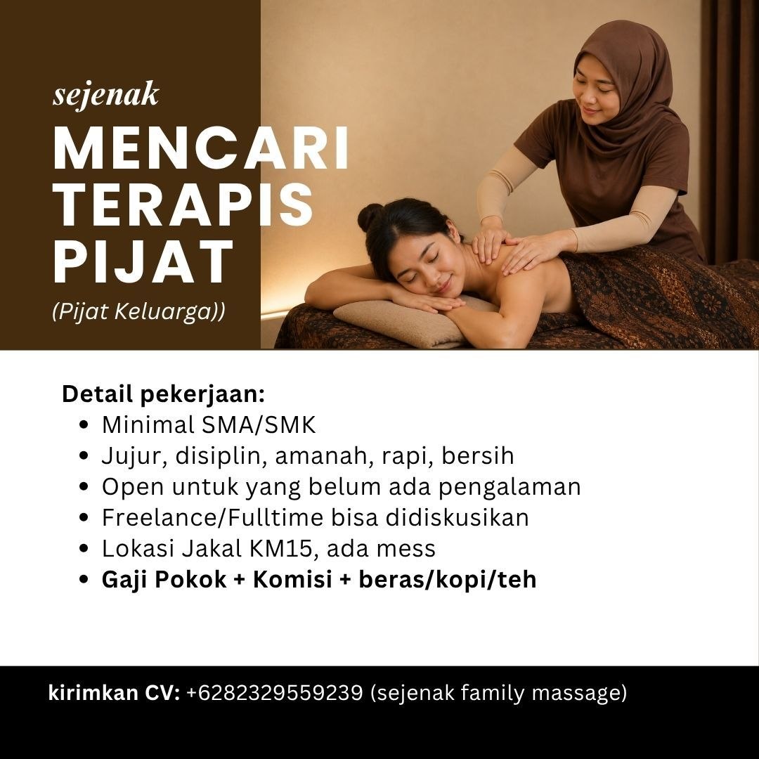 Poster lowongan Sejenak Family Massage