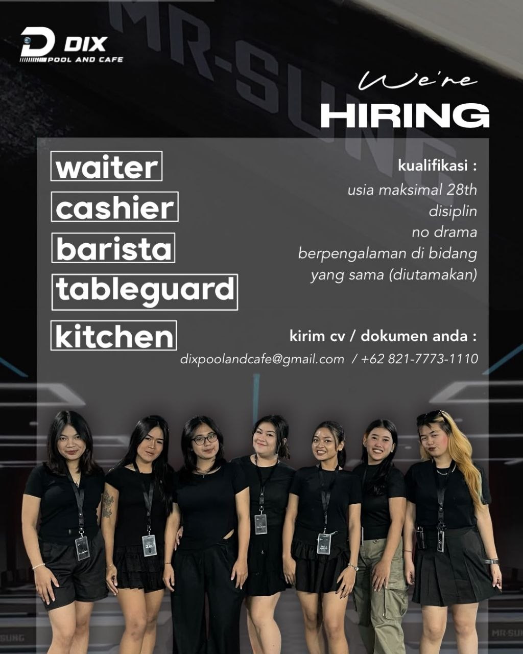Poster lowongan DIX Pool and Cafe