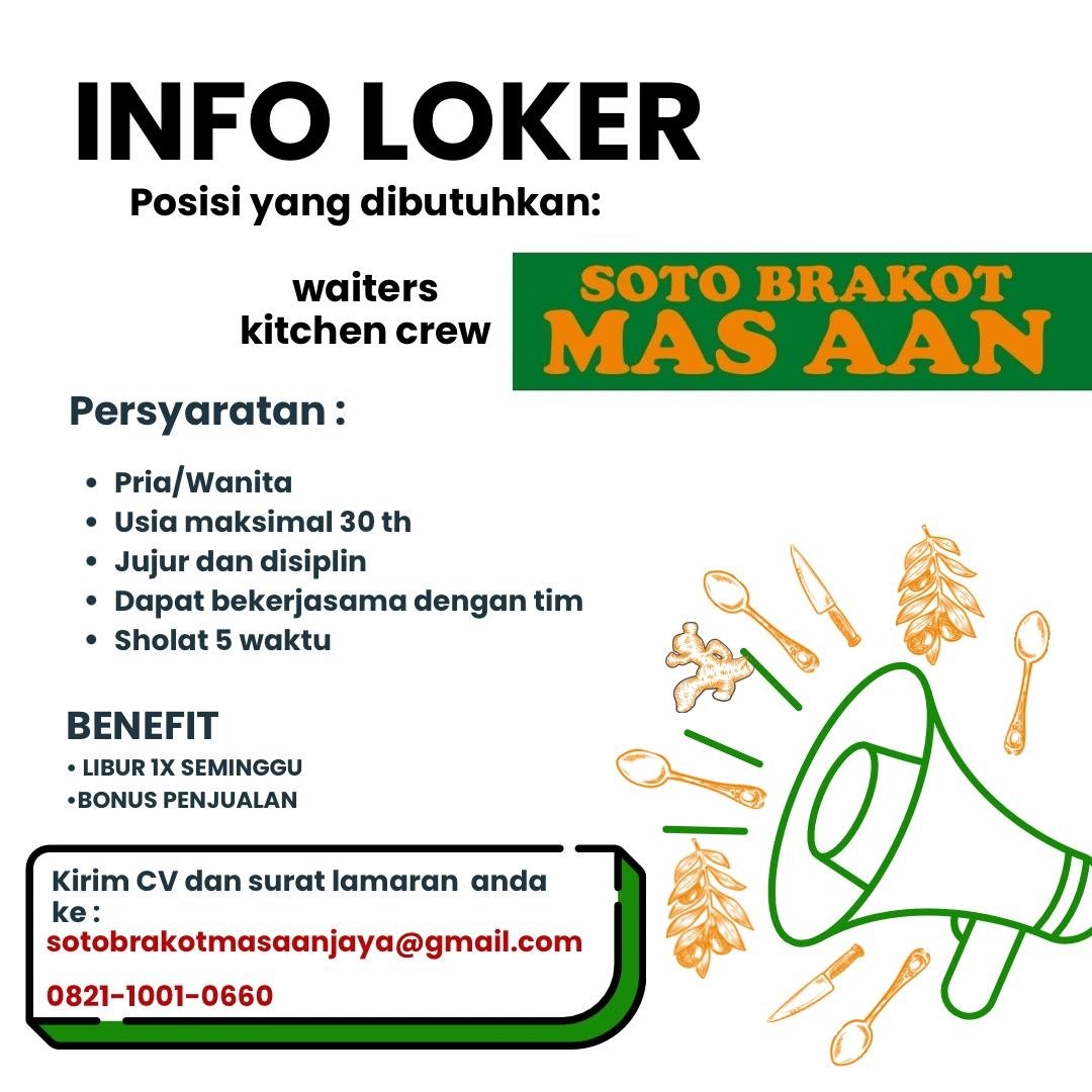 Poster lowongan Soto Brakot Mas Aan