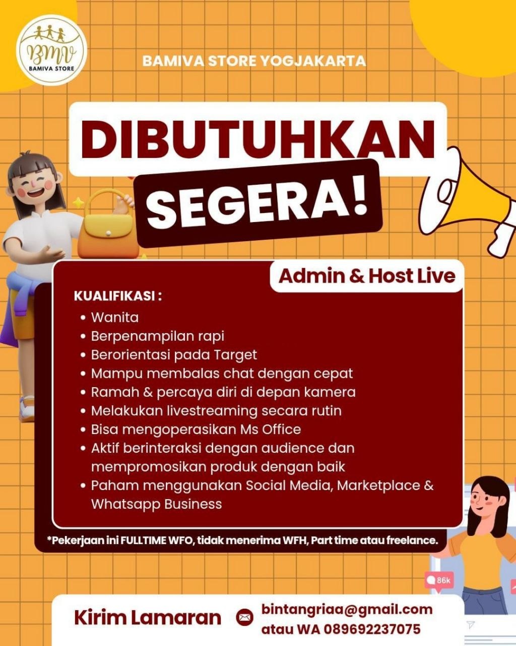 Poster lowongan Bamiva Store Yogjakarta
