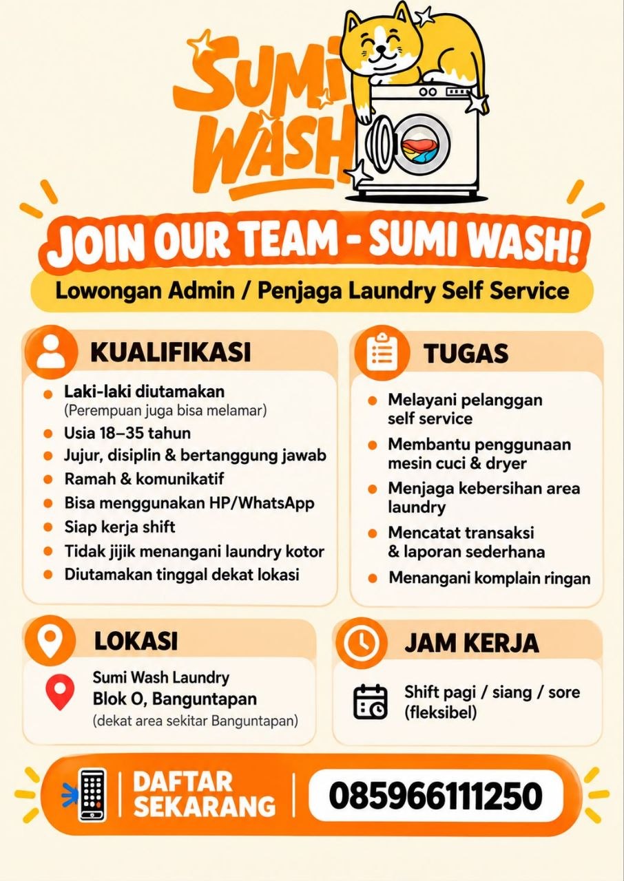 Poster lowongan Sumi Wash