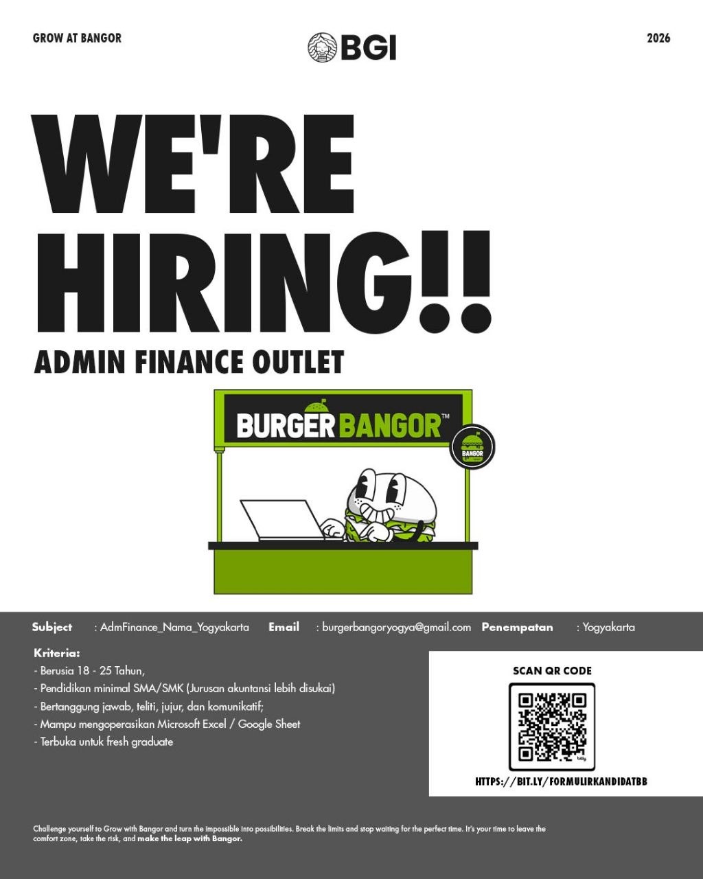 Poster lowongan Burger Bangor