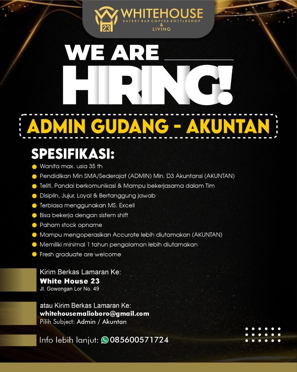 Poster lowongan Whitehouse 23