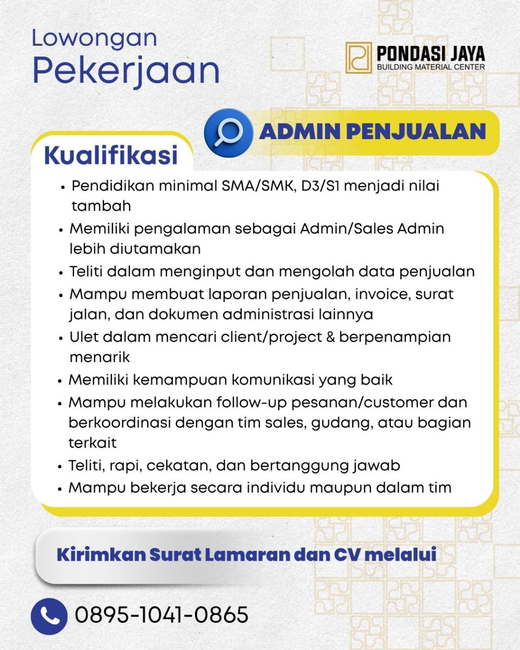Poster lowongan PONDASI JAYA
