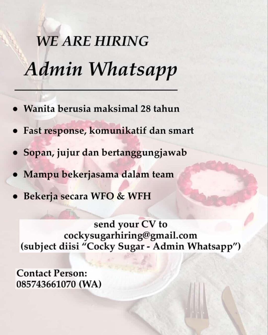 Poster lowongan Cocky Sugar