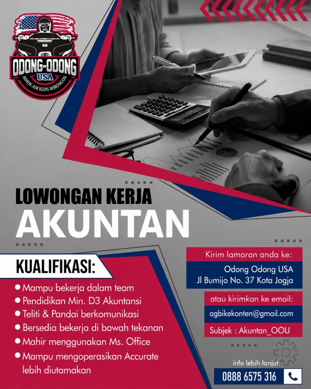 Poster lowongan Odong Odong USA