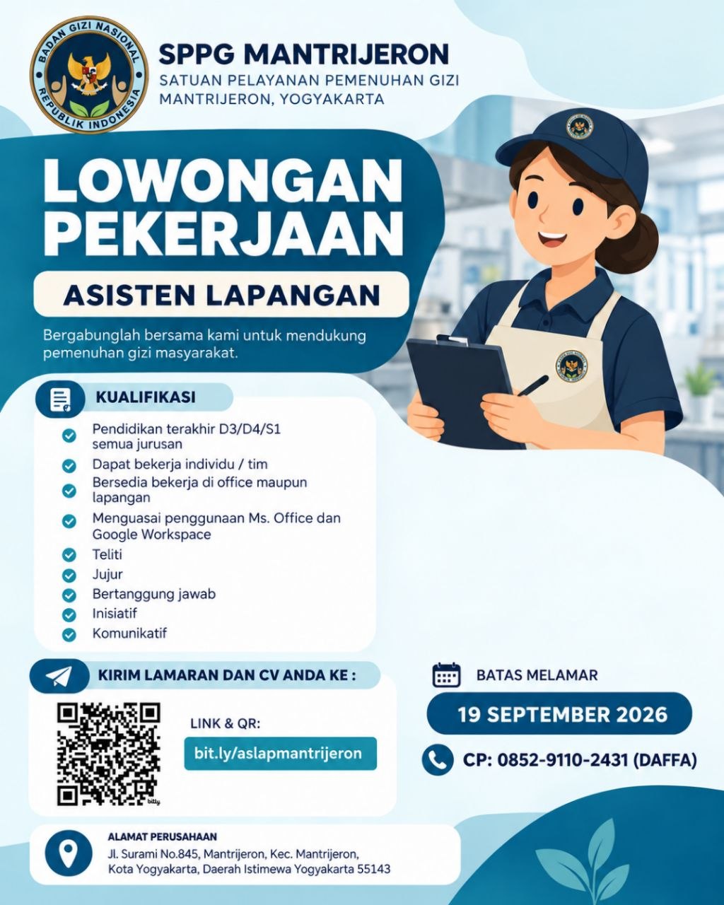 Poster lowongan SPPG Mantrijeron