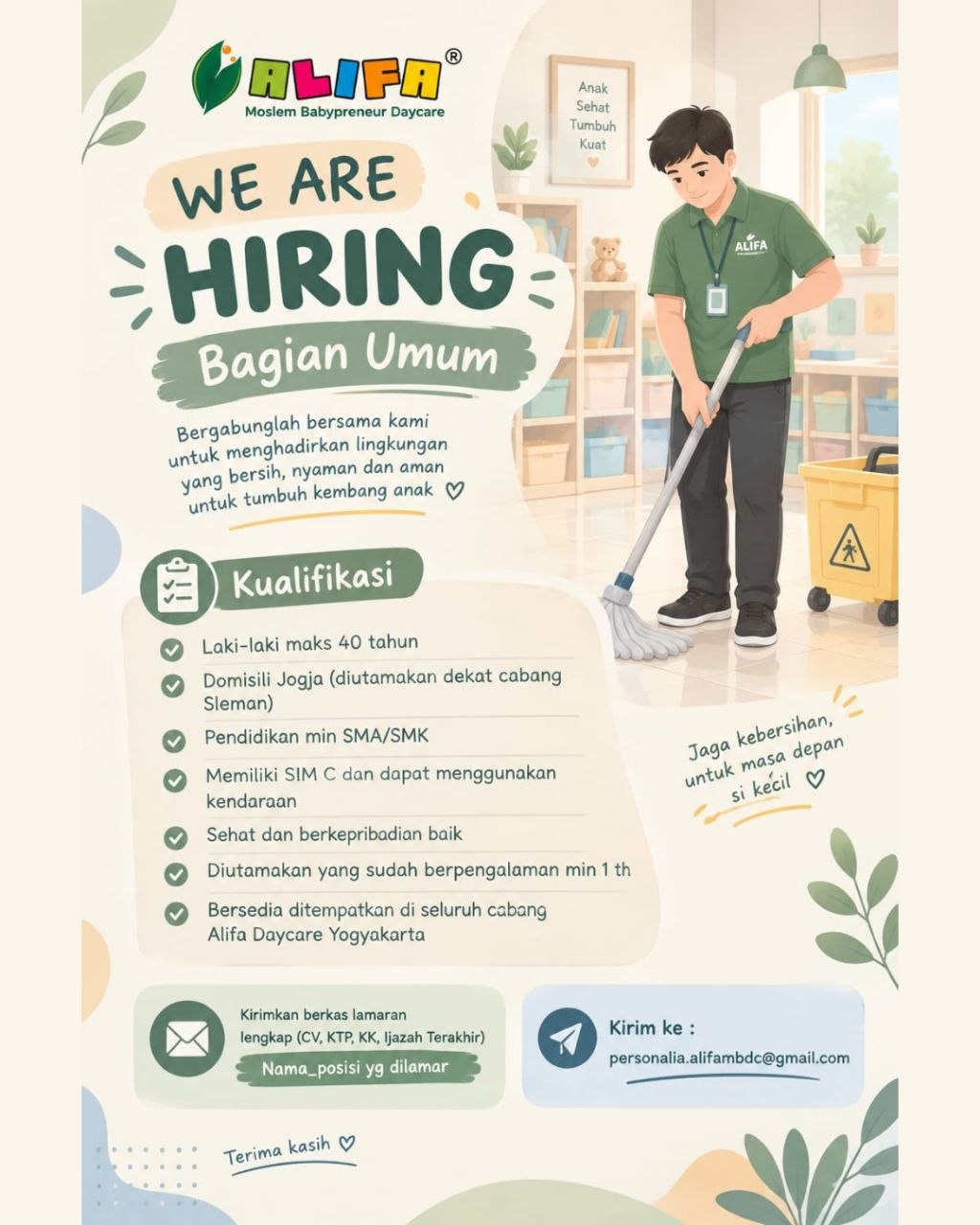 Poster lowongan Alifa Moslem Babypreneur Daycare