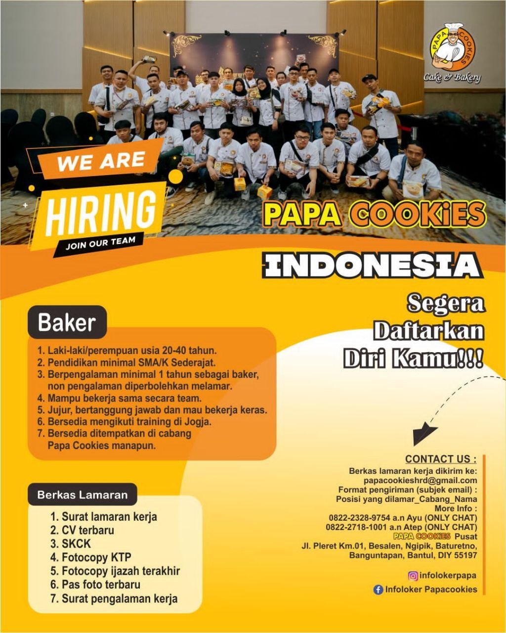 Poster lowongan Papa Cookies