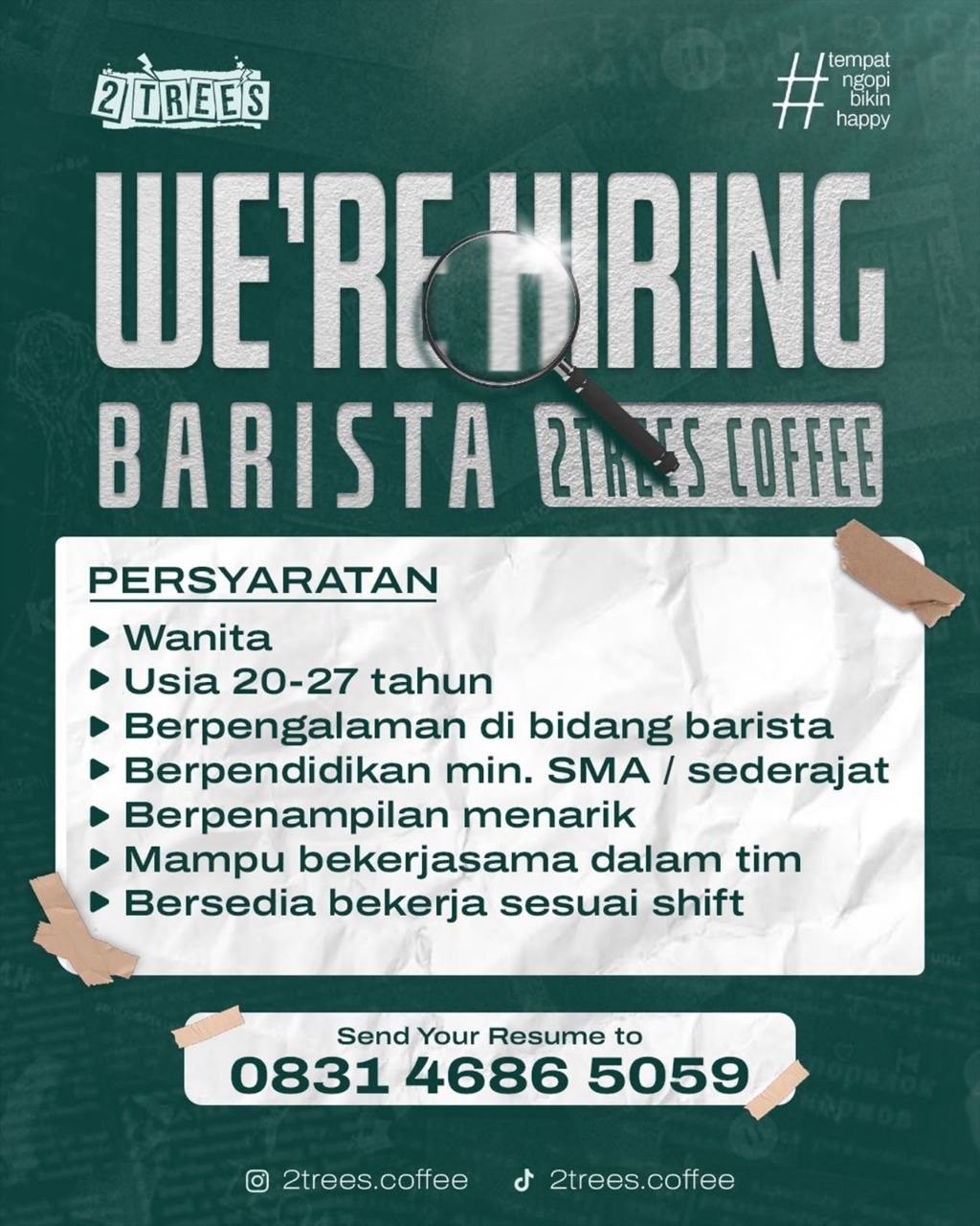 Poster lowongan 2Trees Coffee