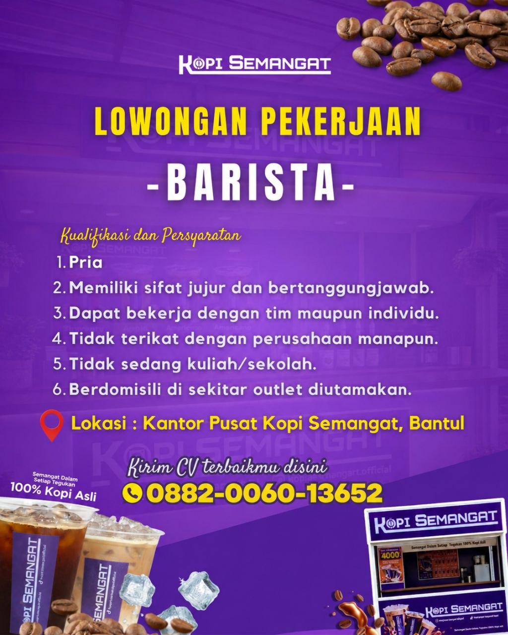 Poster lowongan Teh Idaman & Kopi Semangat
