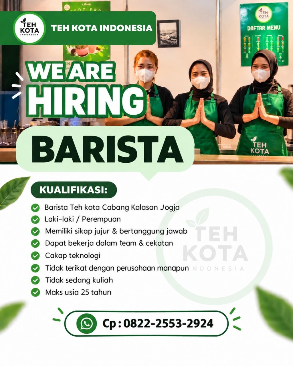 Poster lowongan TEH KOTA INDONESIA