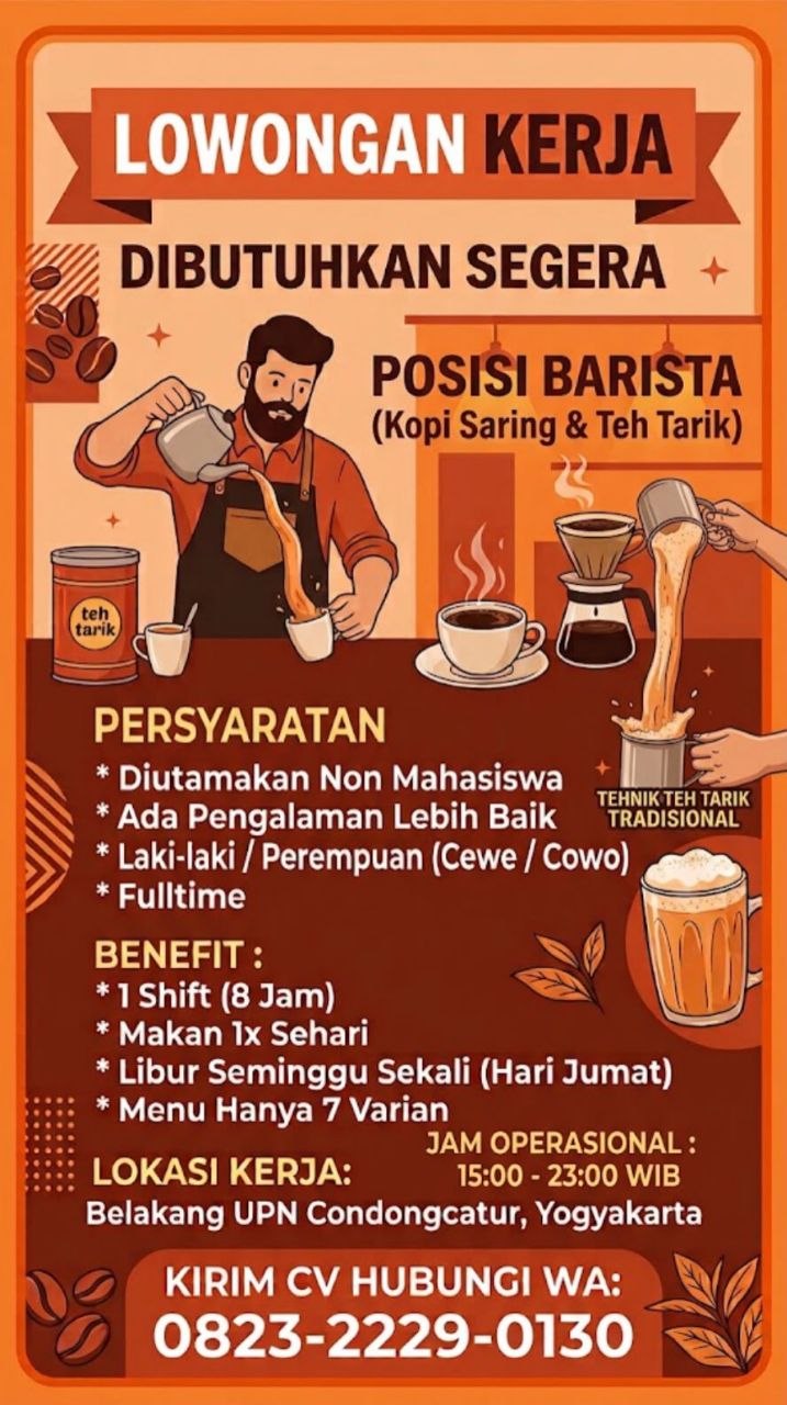 Poster lowongan Kedai Tarik UPN Sedang