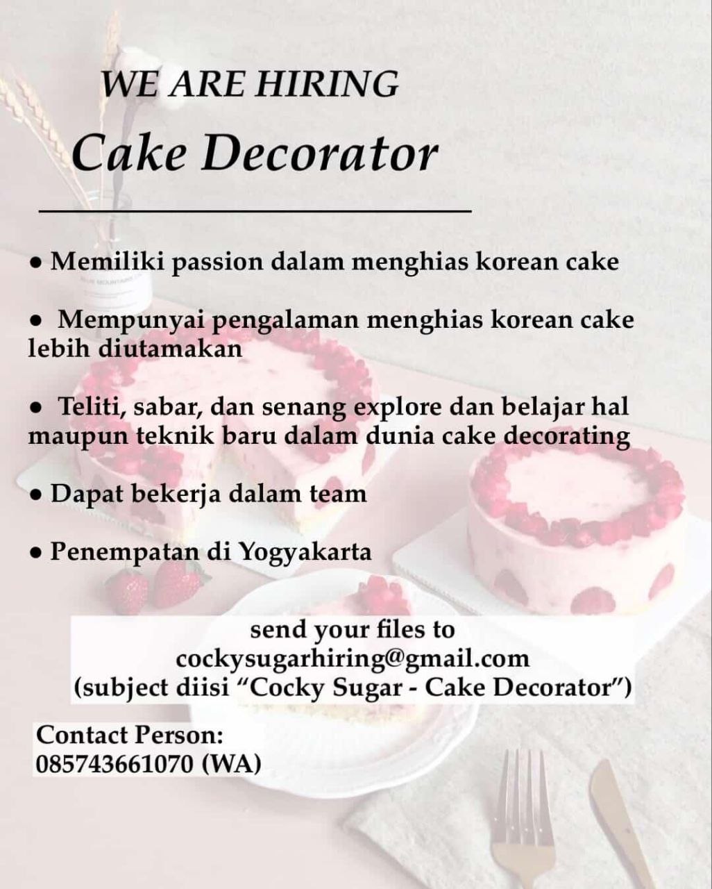 Poster lowongan Cocky Sugar