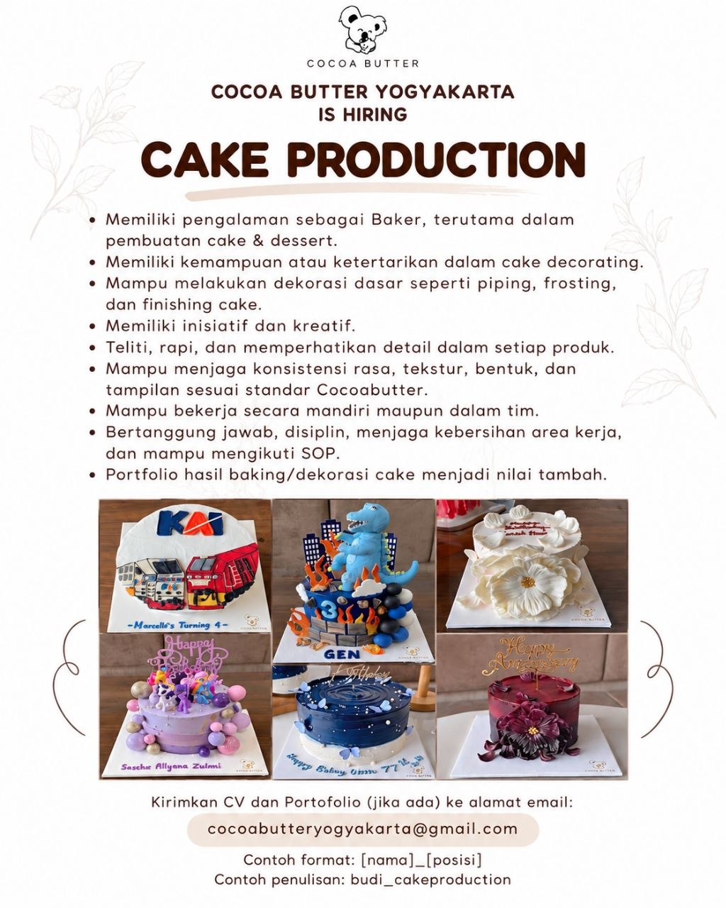 Poster lowongan COCOA BUTTER YOGYAKARTA