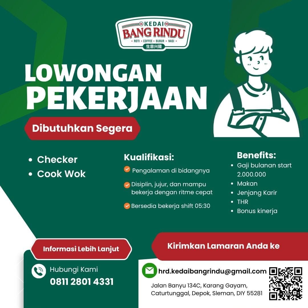 Poster lowongan Kedai Bang Rindu