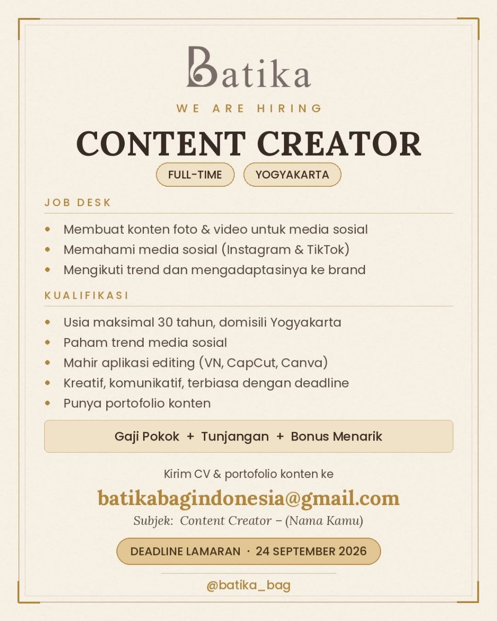 Poster lowongan Batika