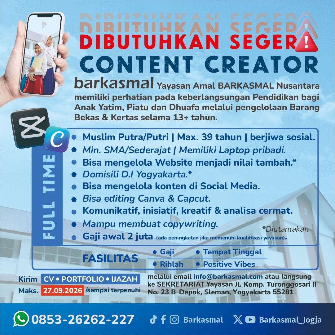 Poster lowongan Yayasan Amal BARKASMAL Nusantara