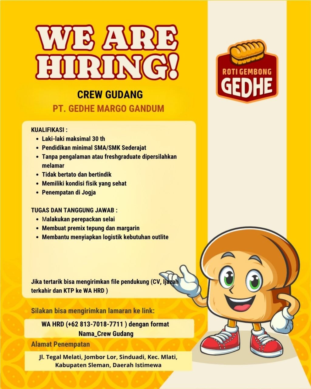 Poster lowongan PT. GEDHE MARGO GANDUM