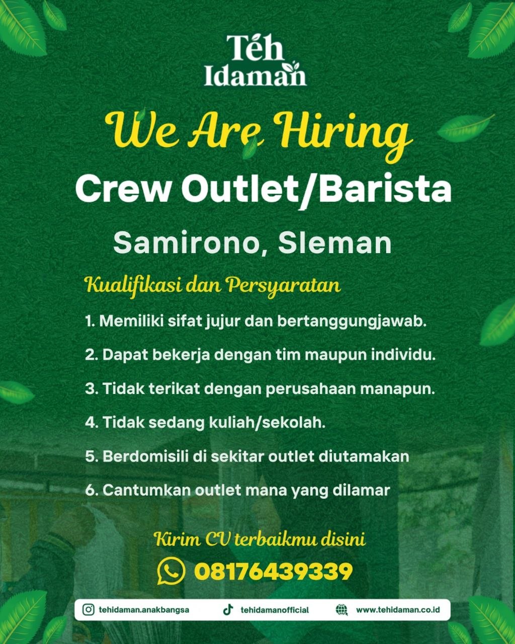 Poster lowongan PT Idaman Anak Bangsa