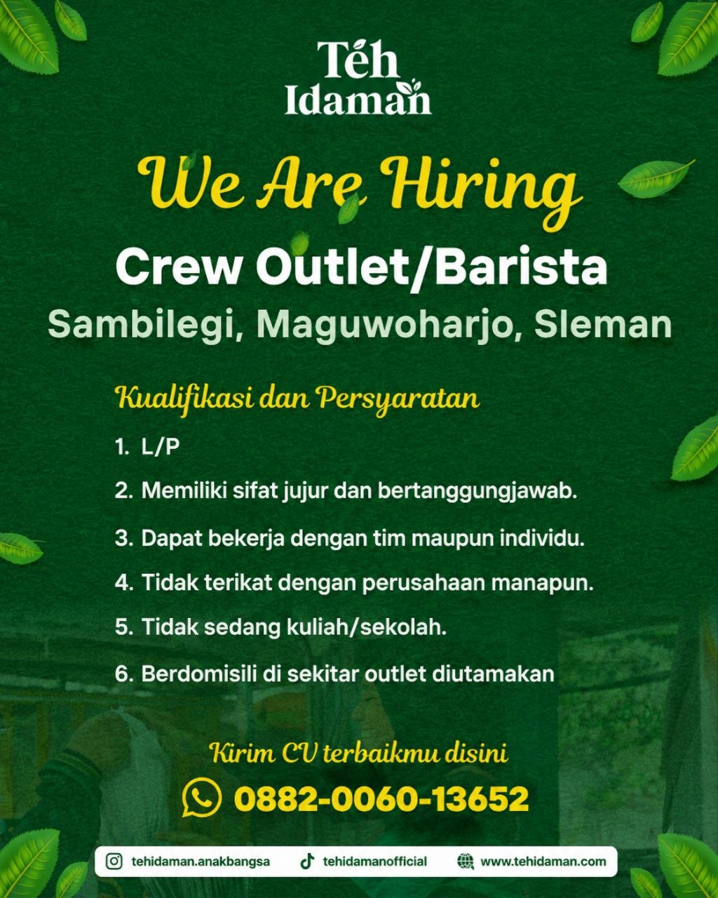 Poster lowongan Teh Idaman