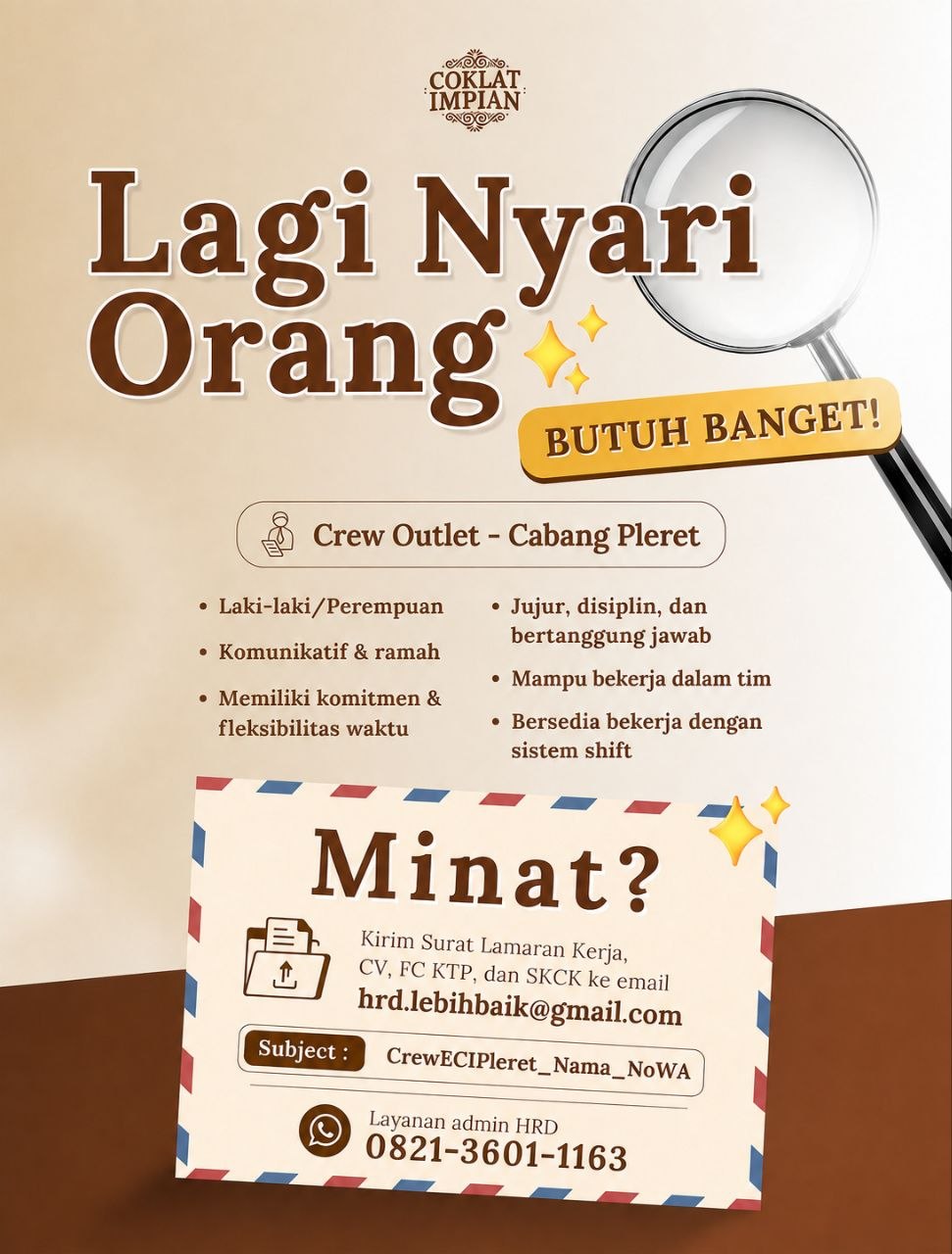 Poster lowongan Coklat Impian