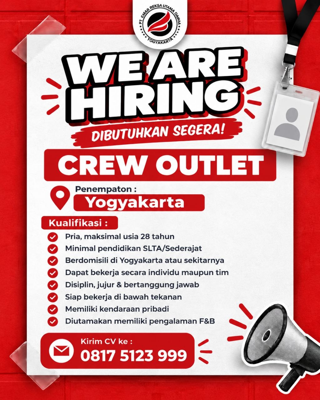 Poster lowongan PT EMAR REKSA UTAMA DAMAI