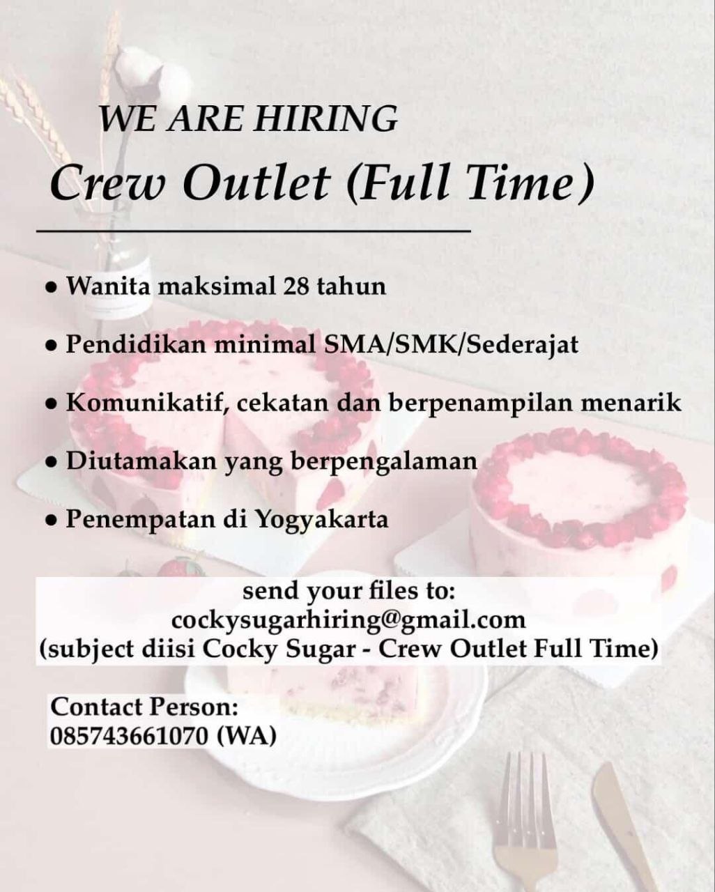 Poster lowongan Cocky Sugar