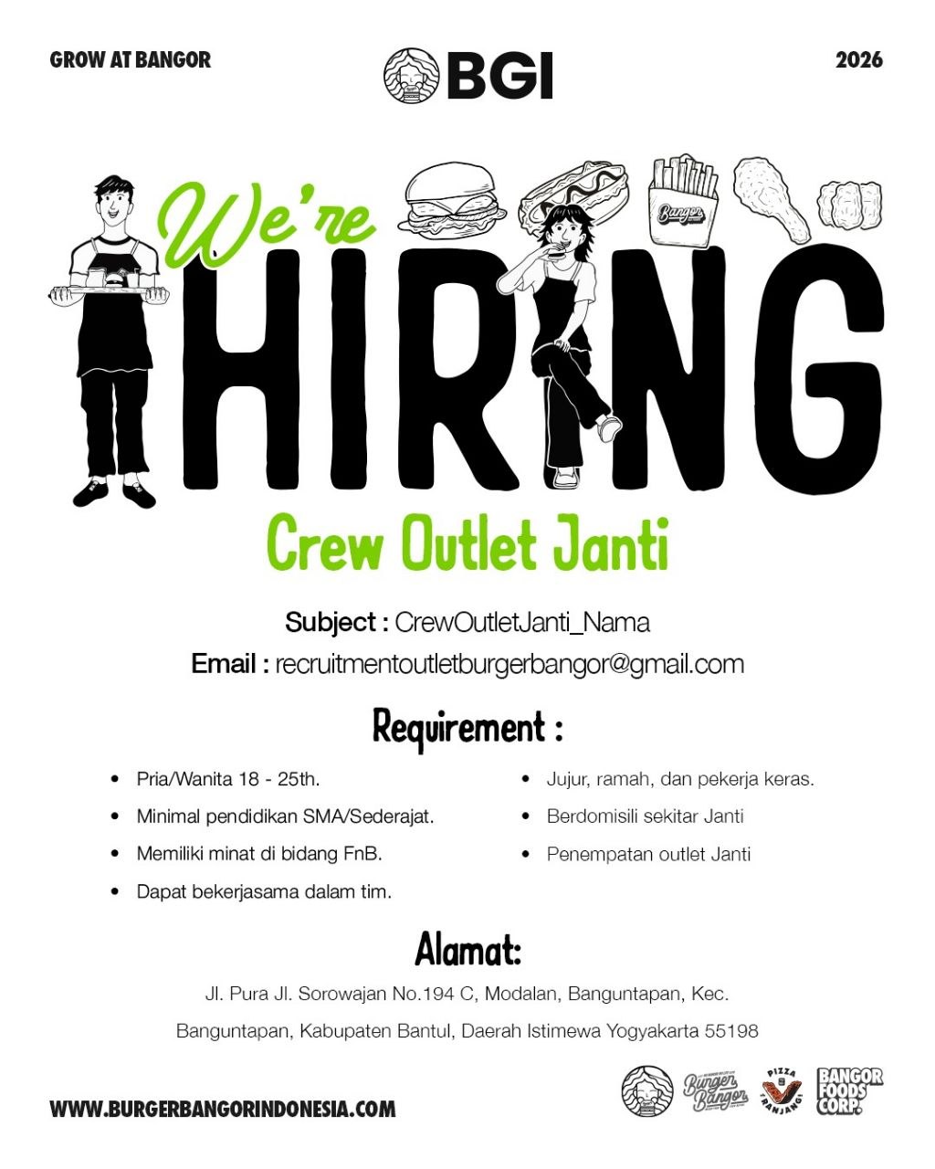 Poster lowongan Burger Bangor Indonesia